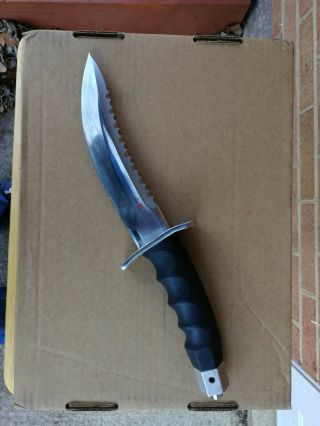 Al Mar Warrior Combat Knife Black Handle Satin Blade Leather Sheath