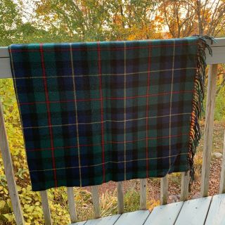 Pendleton Vintage Tartan Plaid Throw Blanket Fringe Wool 81 " X 54 " Green Black