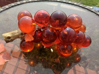 Vintage Mid Century 1960s Red Lucite Acrylic (glass) Grapes Cluster Large,  Vgc