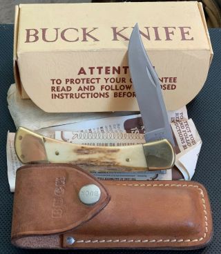 1981 - 86 Buck 110 Four Dot Stag Handle Knife Made In Usa