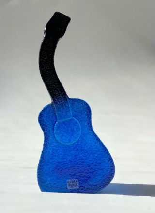 Vintage 2007 Swedish Art Glass Engman Kosta Boda The Band Blue Guitar Figurine