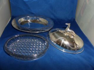 LOVELY VICTORIAN LIDDED BUTTER DISH C.  1880 SILVER PLATE & GLASS 2