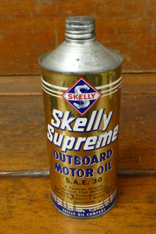 Vintage Skelly Supreme Outboard Marine Motor Oil Cone Top One Quart Oil Can