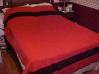 Vintage Red Wool Blanket With Black Stripes Faribo Label