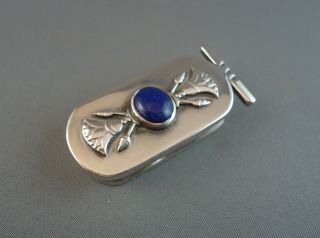 Vintage Continental Sterling Silver Snuff Box With Lapis Cabochon