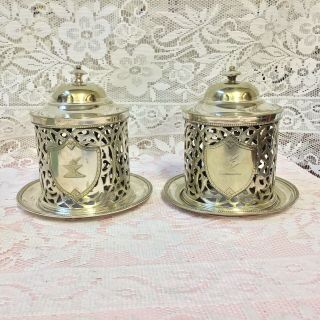 Antique Pr Thomas Harwood & Sons Silver Plate Ep Preserve Pot Covers With Lids