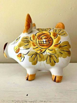 Vintage Deruta Italy Pottery Hand Painted Sunflower Pig Piggy Bank Coin ❤️tw11j