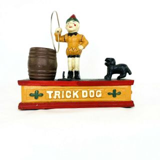 Clown And Trick Dog Cast Iron Mechanical Bank Hand Painted Great