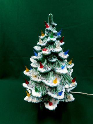 Vintage 15 1/2 " Ceramic Lighted " Snow Tipped " Christmas Tree W/crystal Glitter