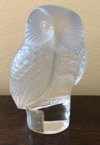Vintage Signed Lalique Crystal Glass Bird Figurine Owl Frosted Chi Omega Gift