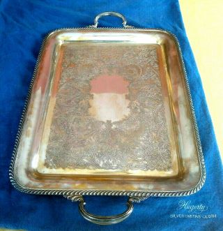 Vintage Wm Rogers Silver Butler Tea Serving Tray W/silver Cloth Bag