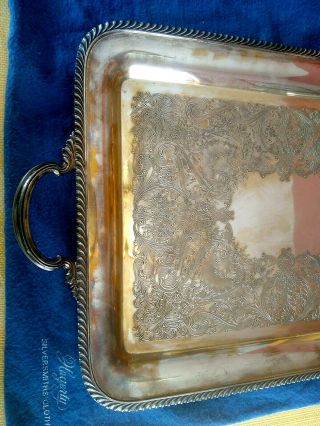 Vintage WM Rogers Silver Butler Tea Serving Tray w/Silver Cloth Bag 2