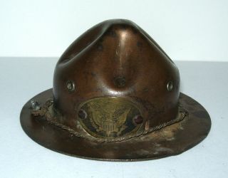 C.  1910 Stronghart Pressed Steel " Doughboy Hat " Bank W/ " E Pluribus Unum " Badge
