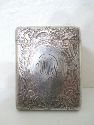 Antique Art Nouveau Sterling Silver Card Case With Initials.