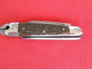 Vintage O.  Barnett Tool Co Hhh Pliers/punch Brown Bone Handles Knife