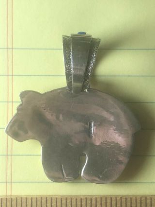VINTAGE NATIVE AMERICAN STERLING SILVER MULTI STONE TURQUOISE INLAY BEAR PENDANT 2