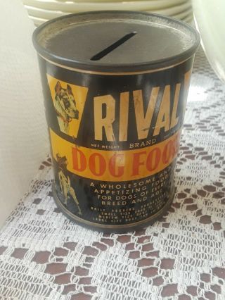 Vintage Rival Dog Food Tin Can Coin Bank Promotion -
