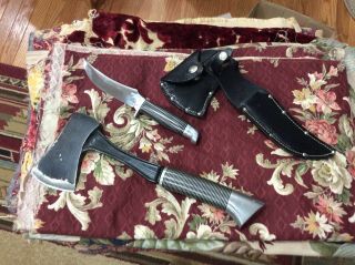 Vintage Western Boulder Colo Usa Black Beauty Hatchet & Knife Set W Sheath