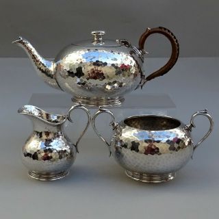 Vintage Silver Plated 3 Piece Tea Set Hammered Walker & Hall Sheffield