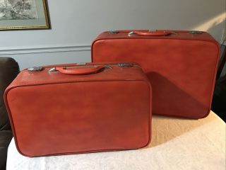 Amelia Earhart Suitcases Vintage Set Of 2 Red Luggage Travel Bags