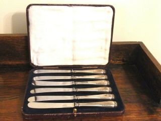 Antique Boxed Set Of 6 Silver Handled Tea Knives Sheffield 1925 Wedding Table