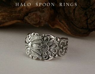 Pretty Swedish Solid Silver Spoon Ring With Floral Detail Gab 1975