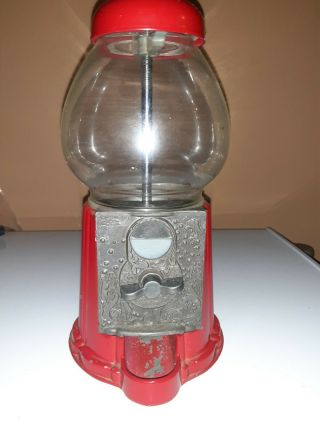 Vintage Red Carousel Bubble Gum Machine Cast Metal Glass Globe 1985,  Junior,