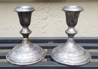 Vintage Pair Sterling Silver S.  Kirk & Son 5 " Weighted Candlestick Holders