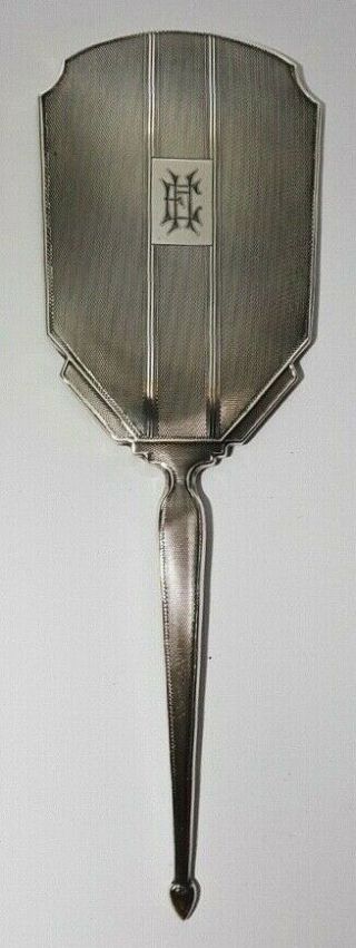 Sterling Silver Art Deco Engine Turned Hand Mirror 12 " 1947 Charles Green