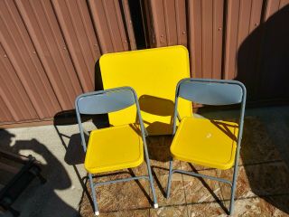 Vintage Child ' s Metal Folding Card Table & Chairs Set Mid - Century 2