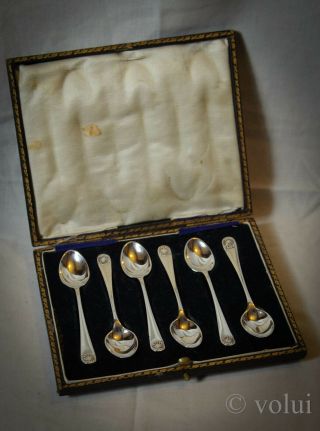 Set Of Six Antique Solid Silver Coffee Spoons Boxed Sheffield 1916 Wilmot Co