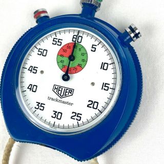 Vintage Heuer Trackmaster 8047 Blue 3 Button Stopwatch Swiss Made