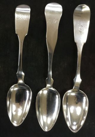 Three Coin Silver Table Spoons.  7 1/2 Inches Different Makers