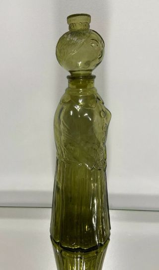 Vintage Empoli Italian Green Lady Glass Decanter Smirk Art Glass 2