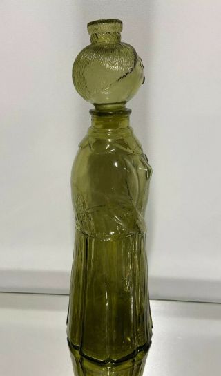 Vintage Empoli Italian Green Lady Glass Decanter Smirk Art Glass 3