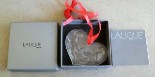 Vtg Lalique France Crystal Frosted 1996 Cherub Angel Heart Christmas Ornament