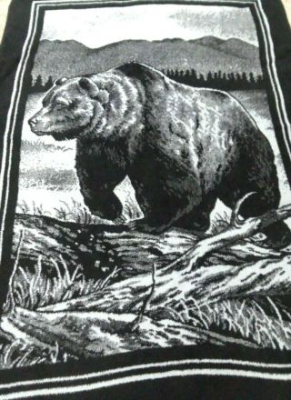 Vintage SAN MARCOS El Reversible Black /Gray Grizzly Bear 85x58 Blanket 2