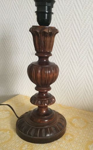 French Vintage Hand Turned Wood Table Lamp Mid Century 15” Light East Lake Cabin
