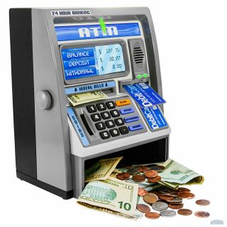 Coin Saving Money Box Jar Automatic Atm Machine Piggy Bank Children Kids Gift Us