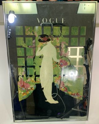 Vintage 70s Vogue Mirror Lady Garden Art Nouveau Fashion Advertising Framed