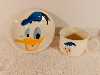 Vintage Donald Duck Mug/cup & Cereal Bowl Walt Disney Productions Painted
