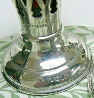 ANTIQUE Hallmarked Silver Pierced Bud Vase,  Cranberry Glass Liner 11 cm Tall 2