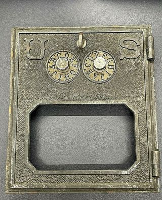 Antique Post Office Box Door Large Brass Vintage U.  S.  Dual Dial 5”1/2x6”