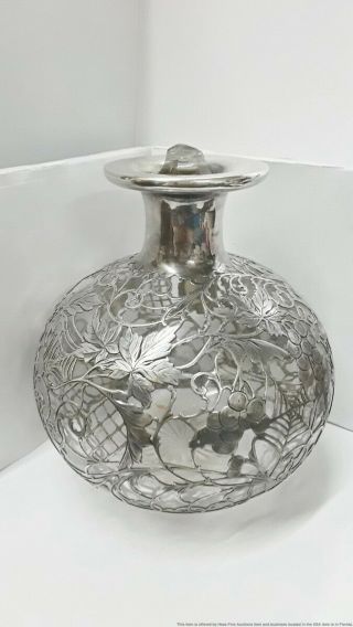 Fine Antique Sterling Silver Overlay Art Nouveau Crystal Decanter Stopper Issue 2
