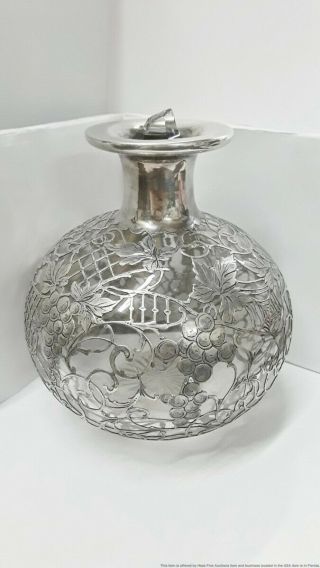 Fine Antique Sterling Silver Overlay Art Nouveau Crystal Decanter Stopper Issue 3