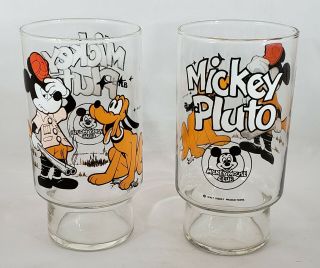2 Vintage Walt Disney Mickey Mouse Club Mickey & Pluto Large Drinking Glasses
