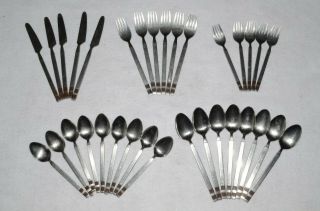 Vtg 33 Pc Stanley Roberts Sri Crosspoint Stainless Forks Knives Spoons Faux Wood