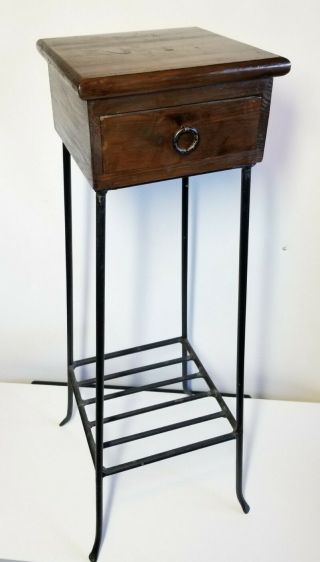 Vintage Wrought Iron & Wood 2 - Tier 32 " Plant Stand Espresso/black W/ Drawer