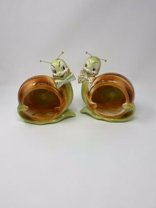 Vintage Enesco Snappy Snail Spoon Rest / Ash Tray Kitschy Anthropomorphic Set