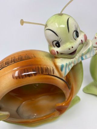 Vintage Enesco Snappy Snail Spoon Rest / Ash Tray Kitschy Anthropomorphic Set 3
